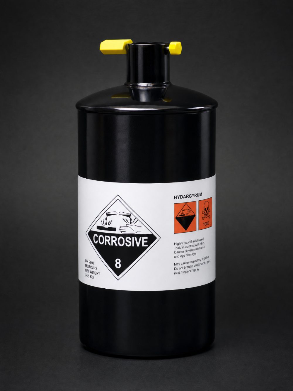Black industrial mercury flask